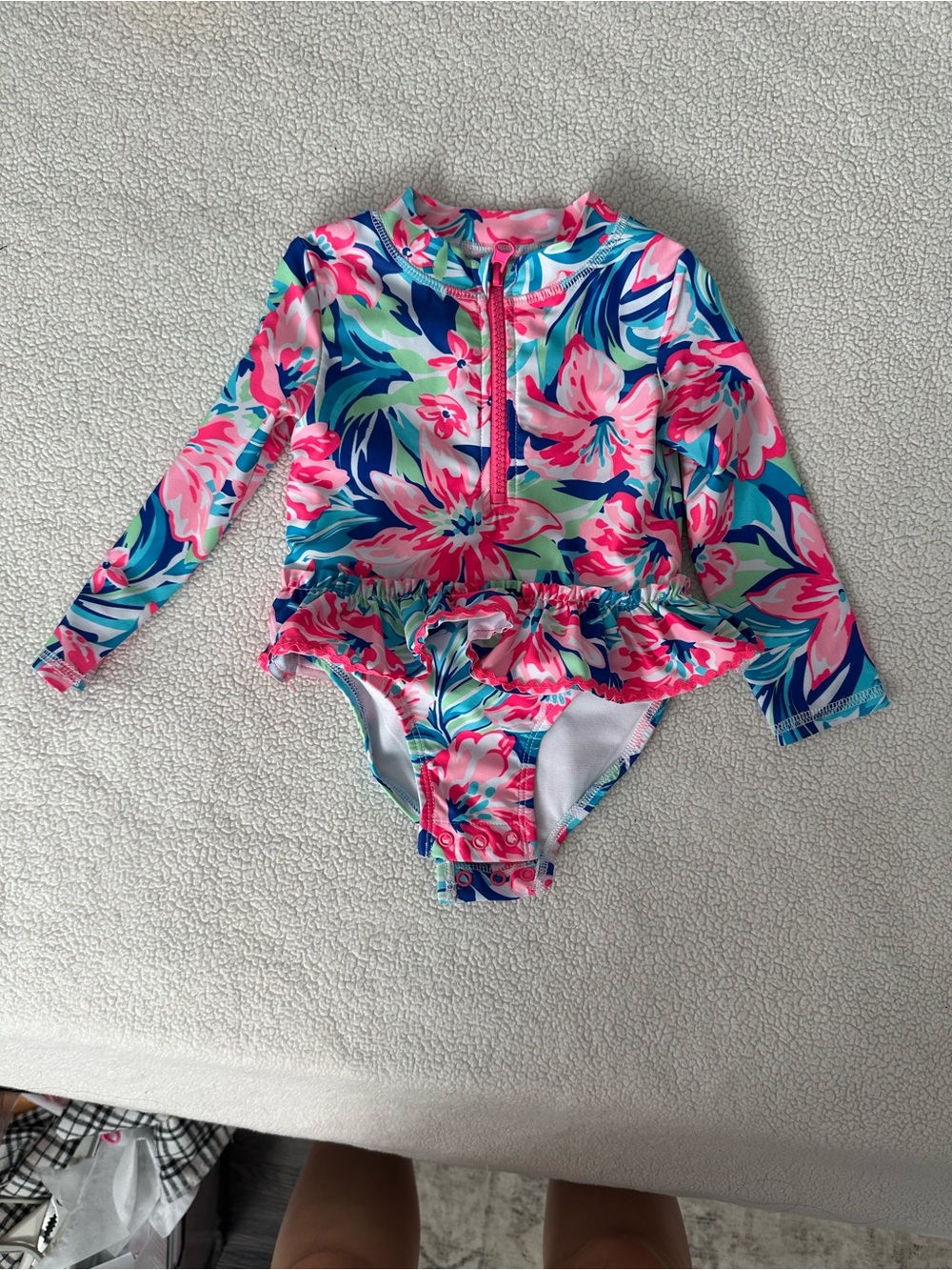 Tommy bahama Kids Long-Sleeve Floral Rash Guard Swimsuit - Pink & Blue